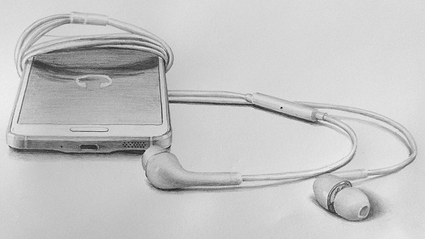 how to draw a phone telephone cell mobile headphones music